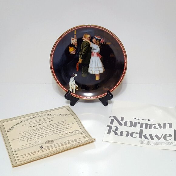 Vintage Norman Rockwell Kiss and Tell Edwin M. Knowles Collectors Plate 8.5" - Picture 3 of 7